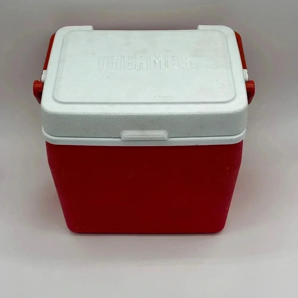 Vintage Thermos Personal Cooler Red White Small Lunch Box‎ with Handle Lid Tray